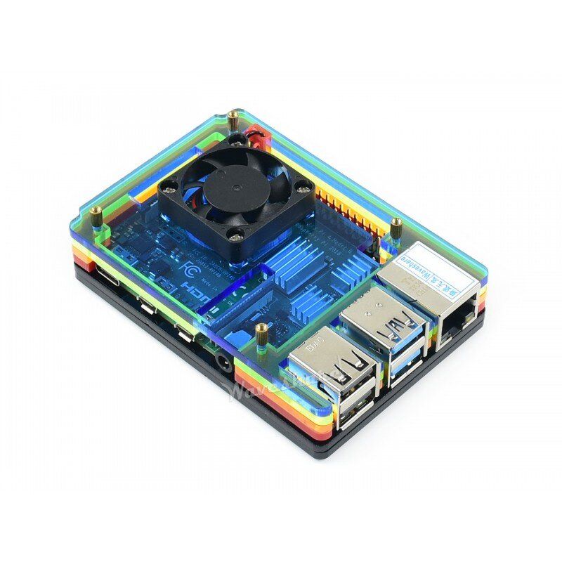 Case for Raspberry Pi 4 Model B Case Acrylic Rainbow with Fan